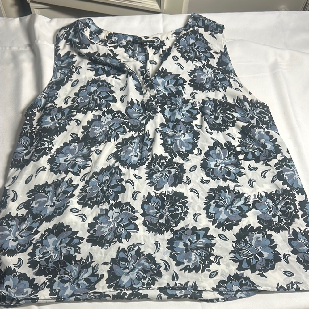 Anne Carson Blue and White Relaxed Tank Top